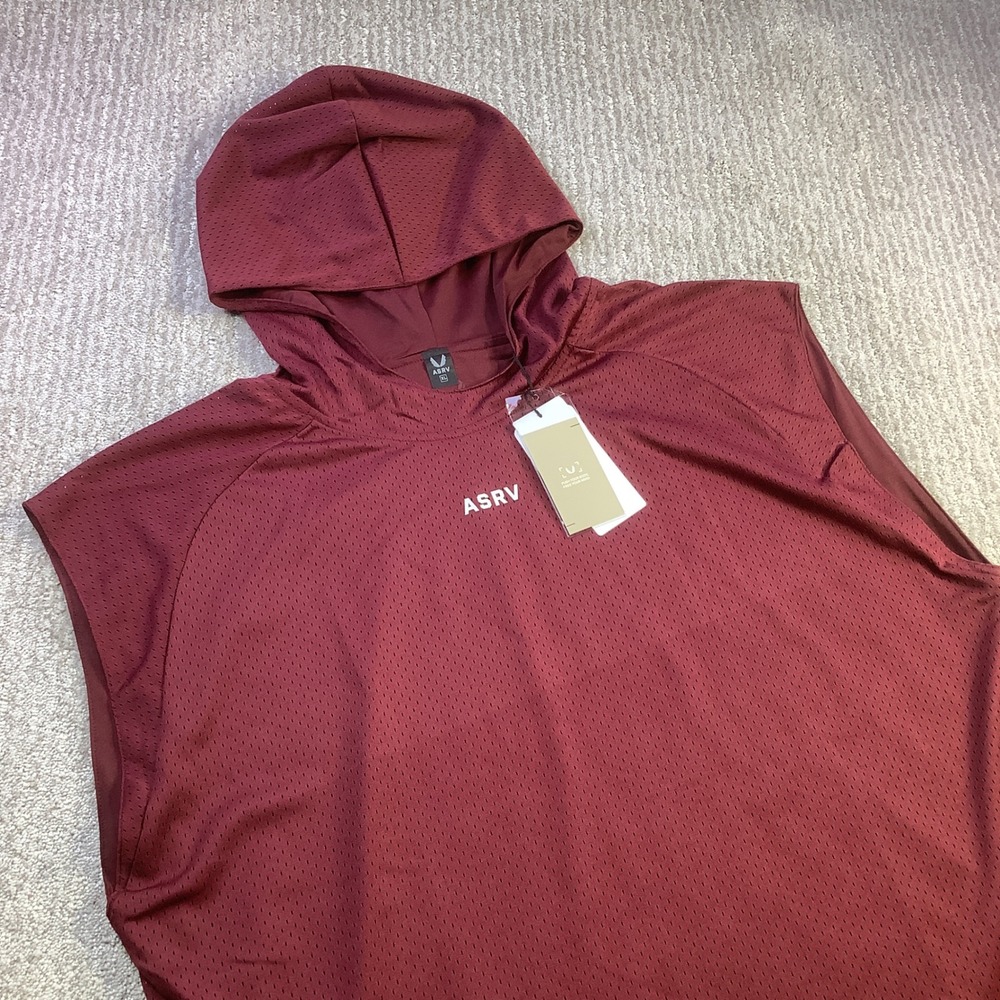 ASRV Mens Crimson Red Sleeveless Mesh Training Hoodie Size XL NWT